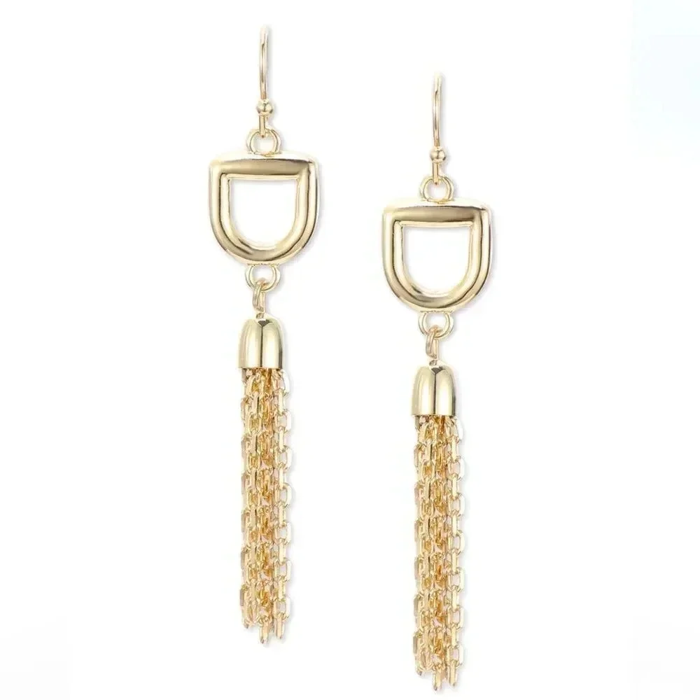 Chain Tassel Linear Gold Drop Earrings